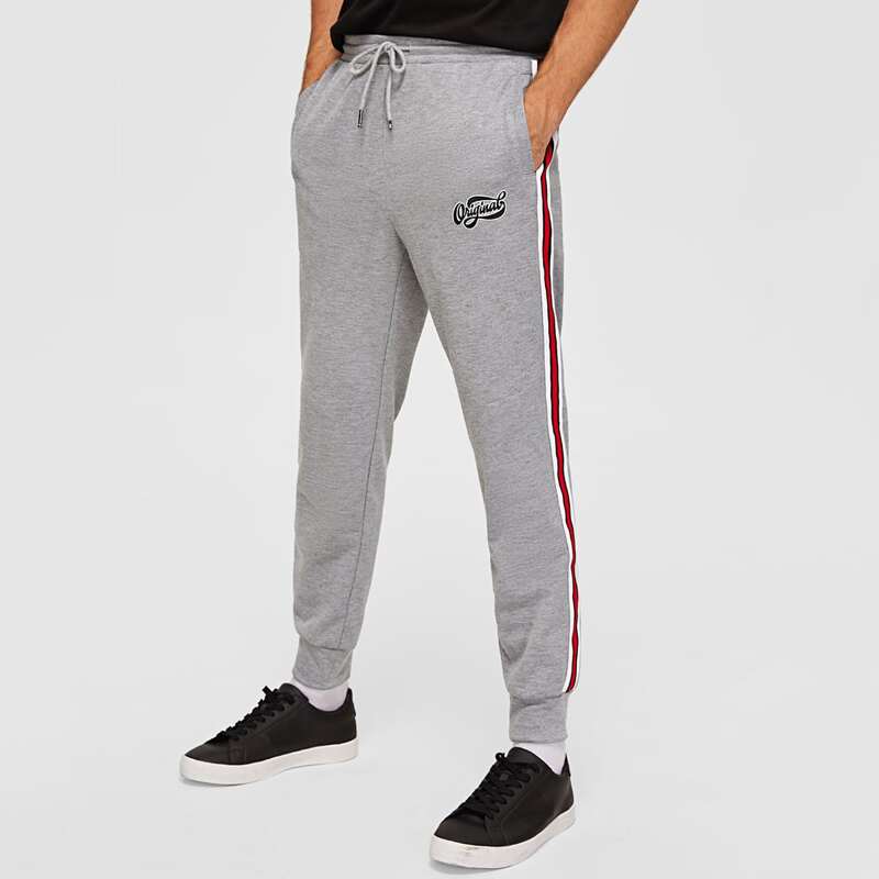 

Guys Letter Graphic Striped Tape Side Sweatpants, Grey