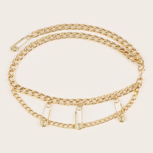 

Safety Pin Decor Chain Belt, Gold