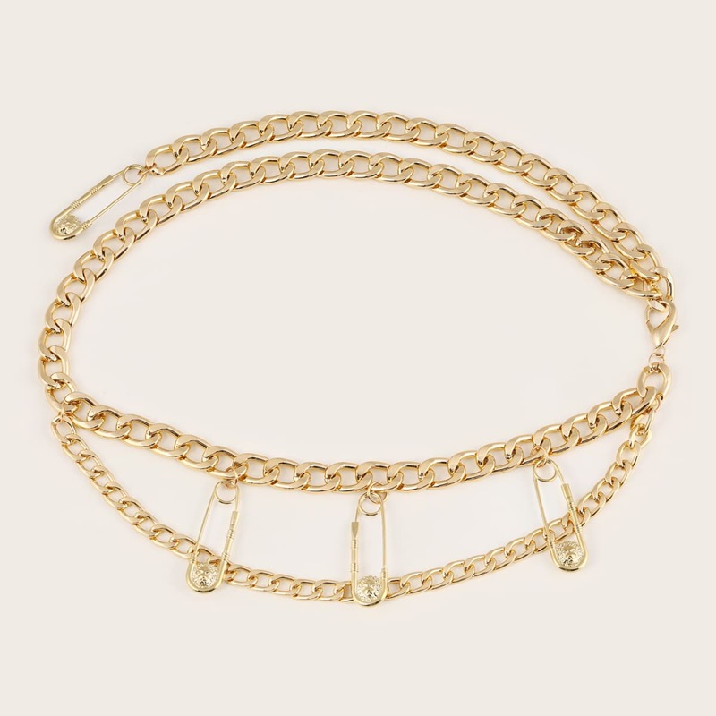 

Safety Pin Decor Chain Belt, Gold