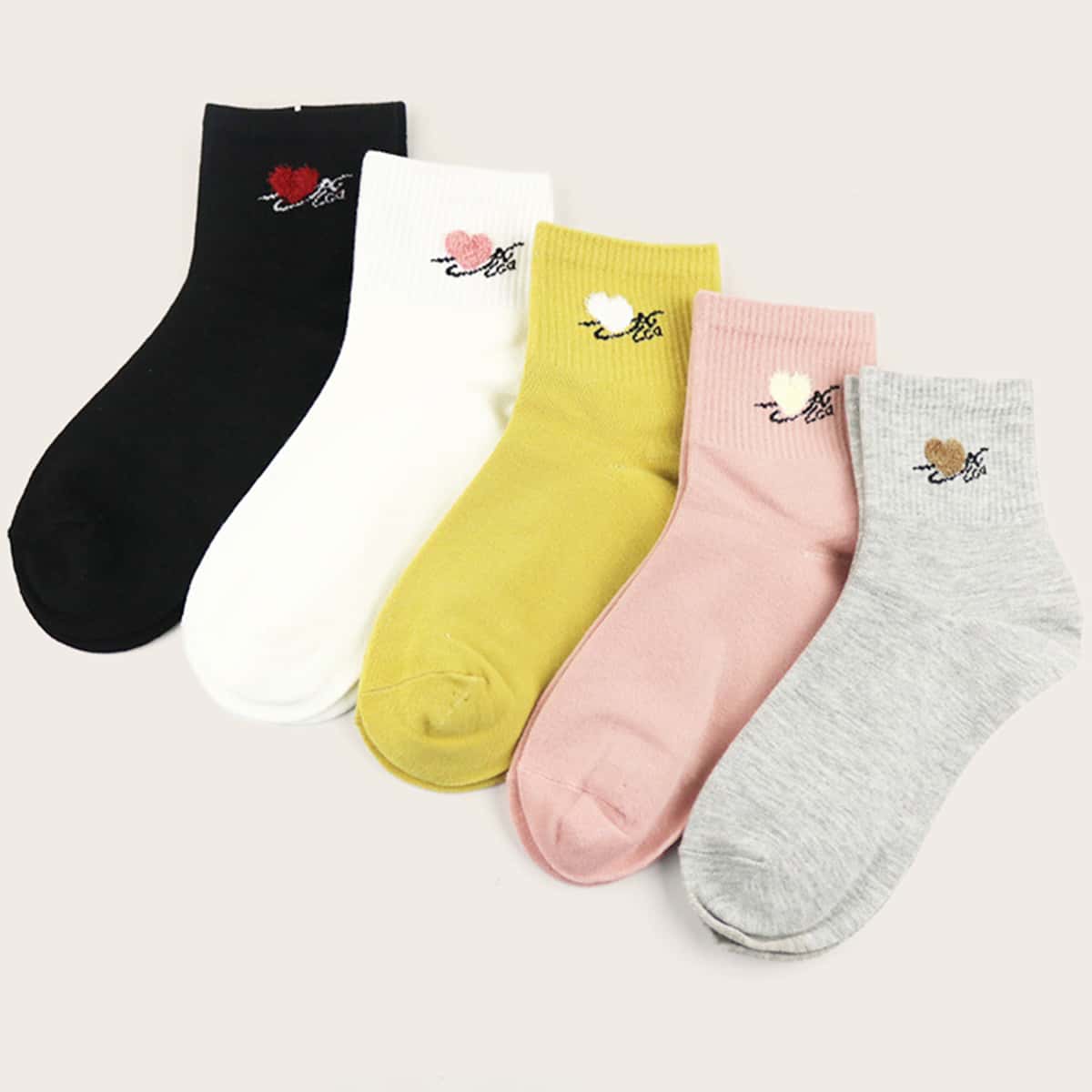 

5pairs Heart Pattern Socks, Multicolor