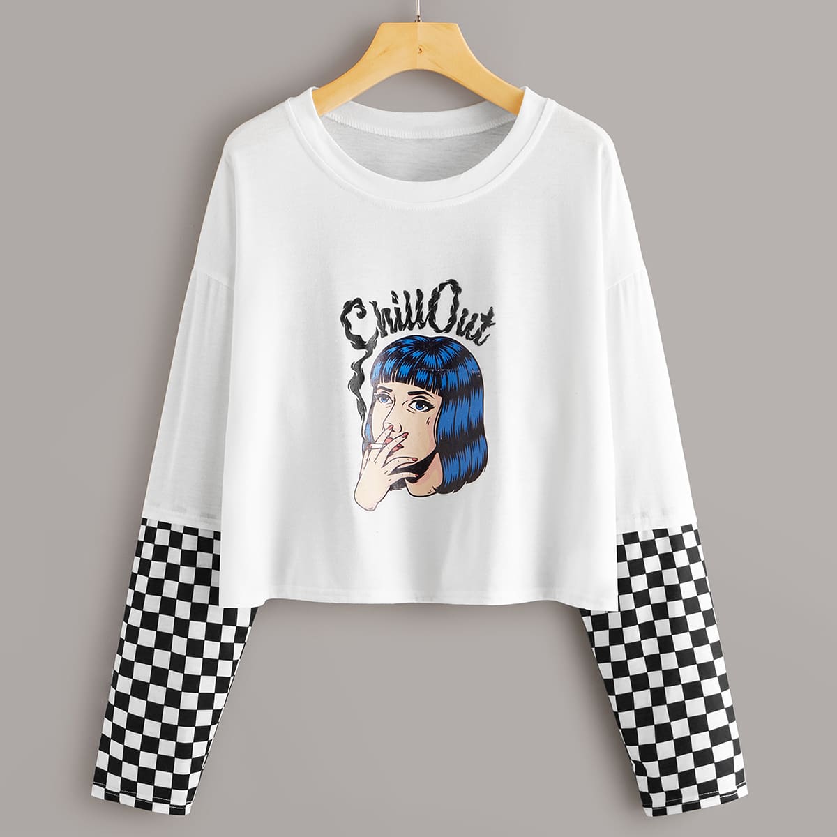 

Figure Graphic Checkered Panel Tee, White