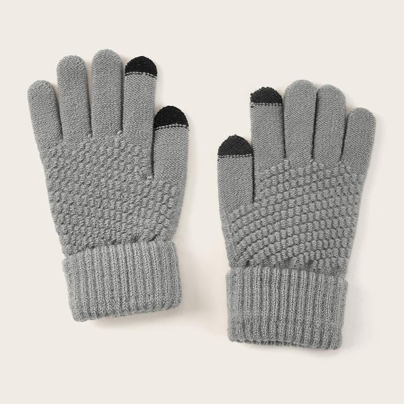 

Cuffed Knitted Gloves, Grey