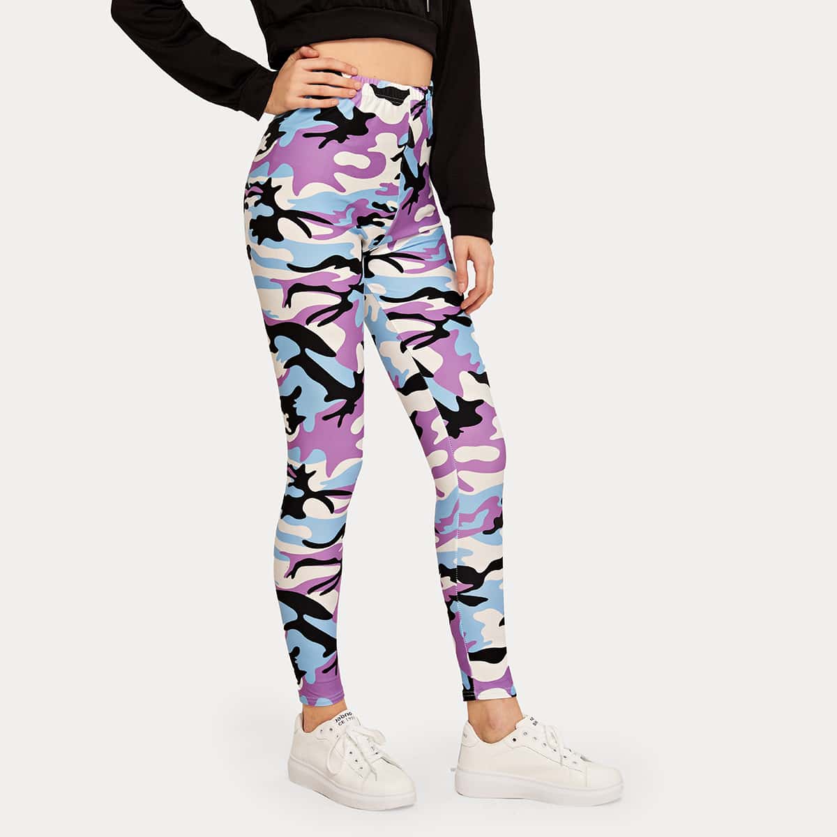 

Camo Print Elastic Waist Leggings, Multicolor