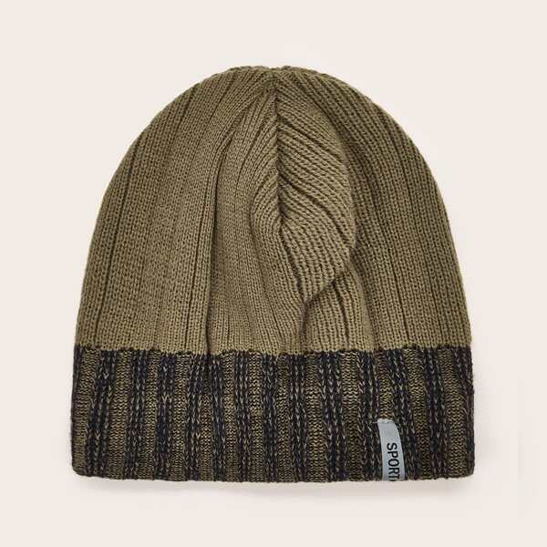 

Men Letter Patched Knitted Beanie, Khaki