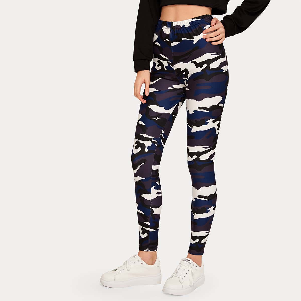 

Camo Print Elastic Waist Leggings, Multicolor