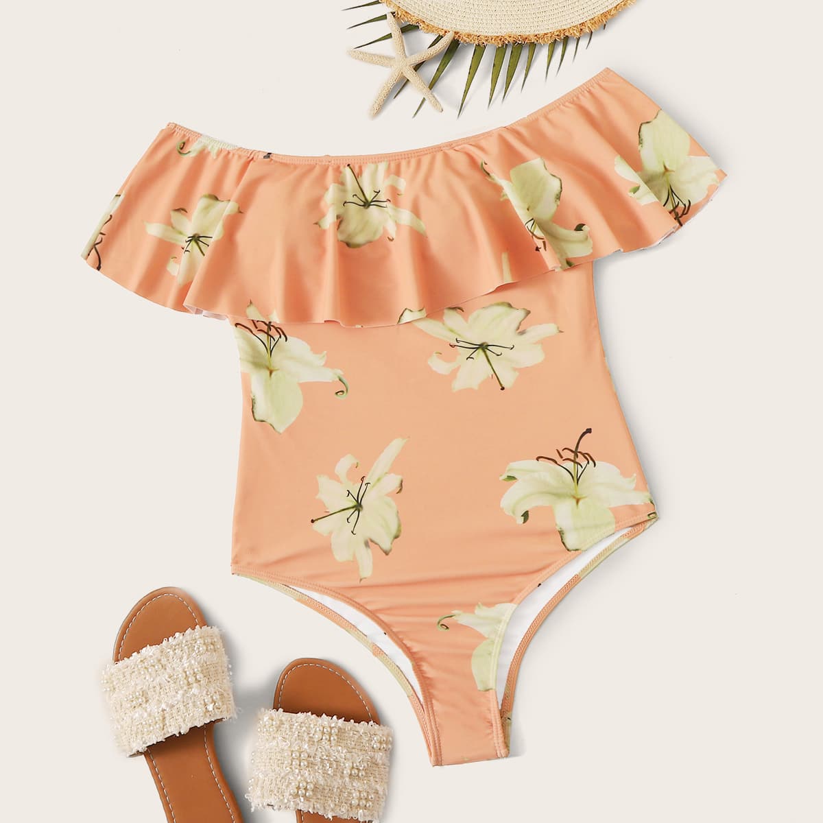 

Floral Print Ruffle One Piece Swimsuit, Multicolor