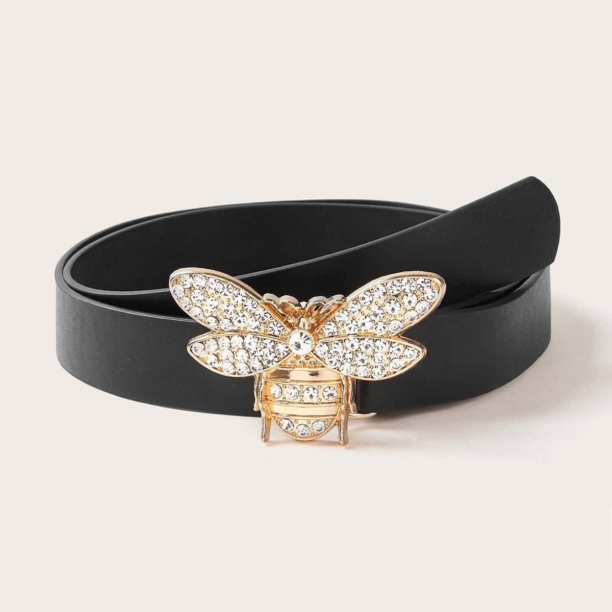 

Rhinestone Decor Bee Buckle Belt, Black