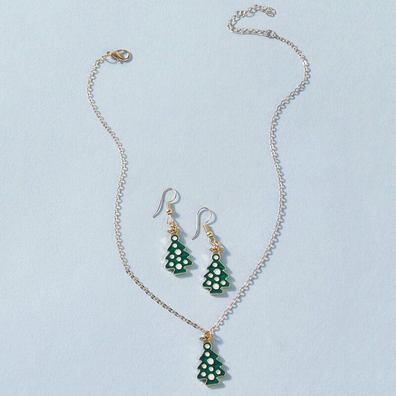 

3pcs Pine Tree Pendant Necklace & Earrings Set
