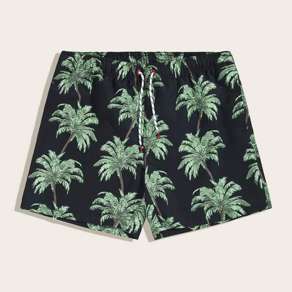 

Men Tropical Print Drawstring Waist Swim Trunks, Multicolor