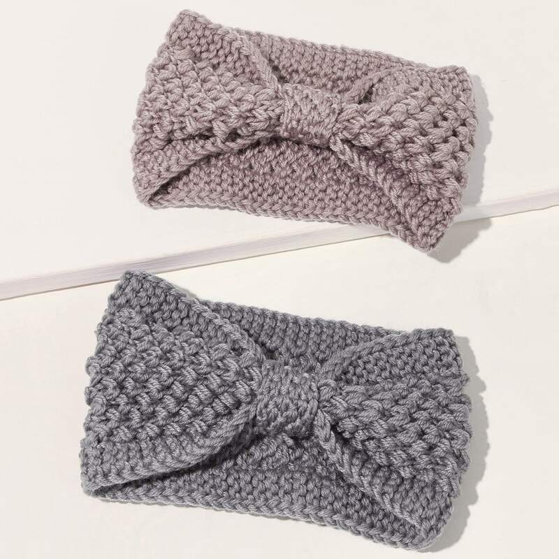 

2pcs Bow Knot Knitted Headband, Multicolor