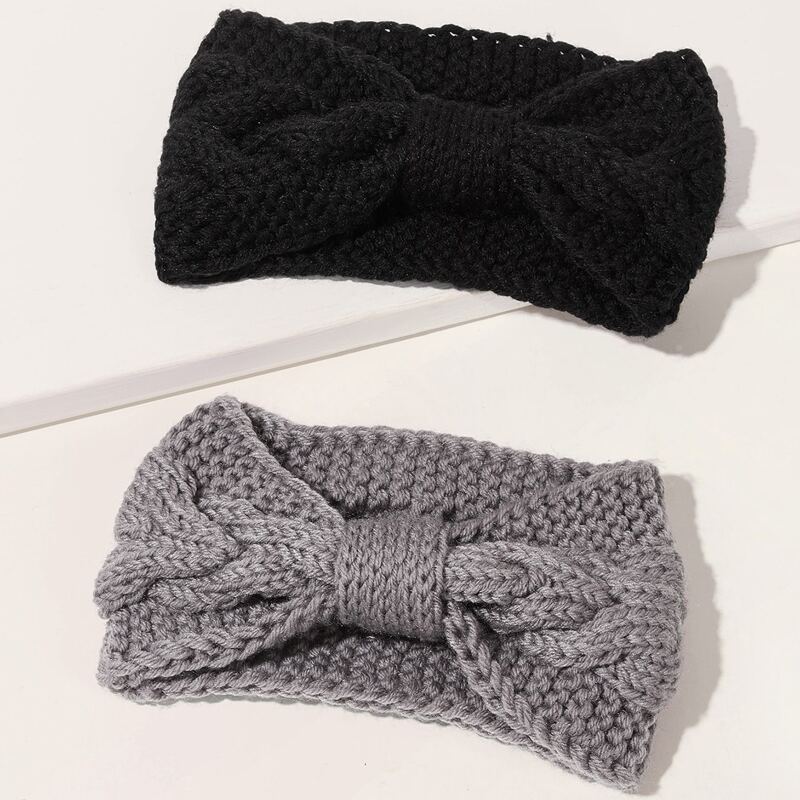 

2pcs Bow Knot Knitted Headband, Multicolor