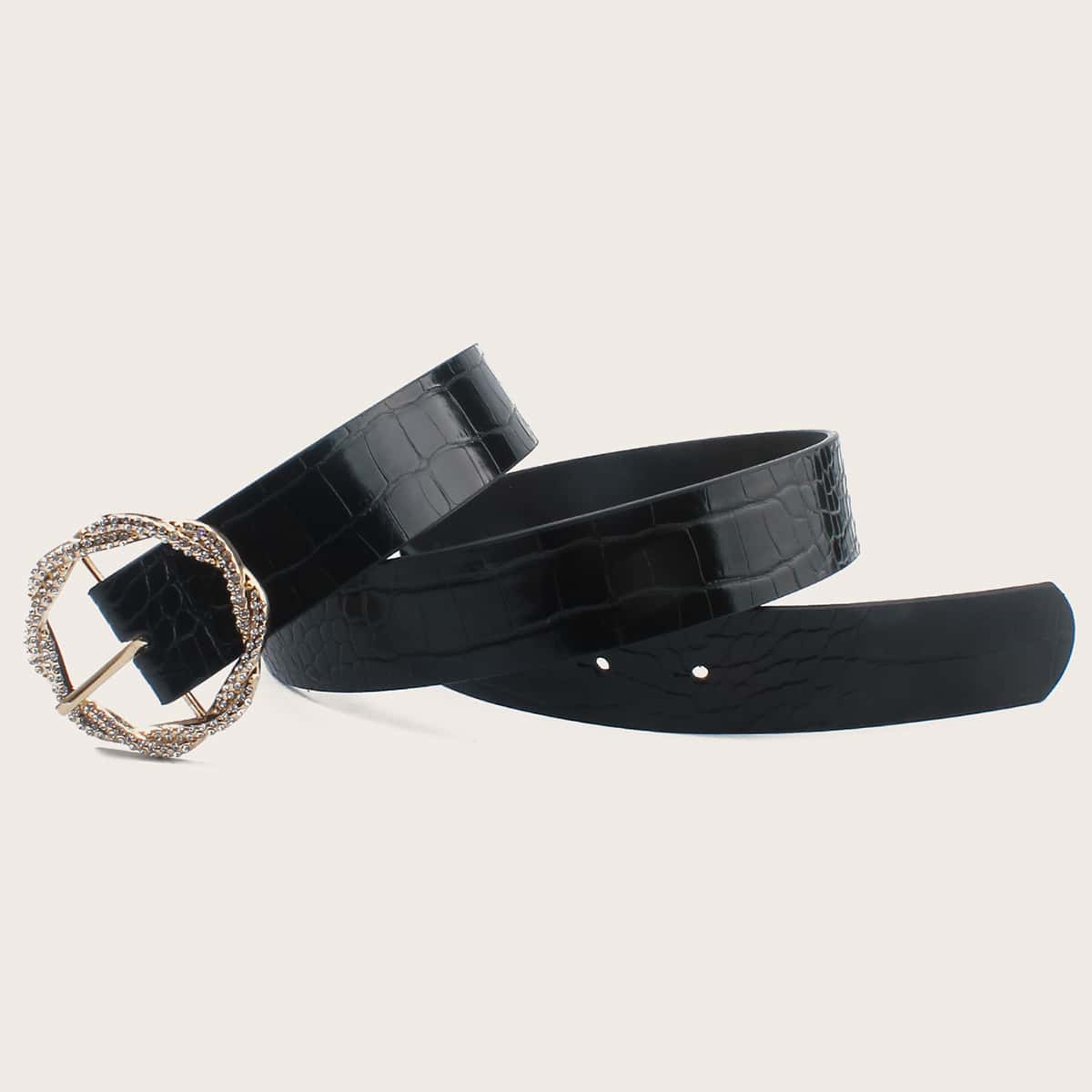 

Rhinestone Engraved Metal Buckle Belt, Black