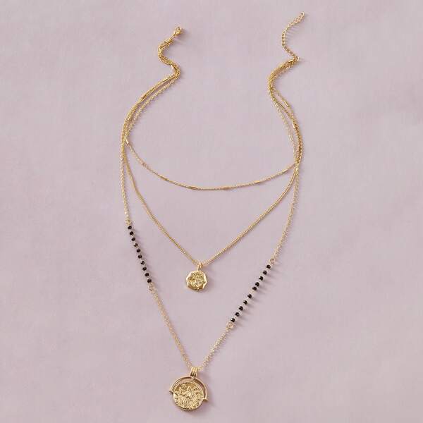 

1pc Round Charm Layered Necklace, Gold