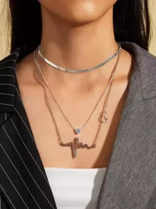 3pcs Heart Wavy Clavicle Necklace Set For Women, Dating & Holiday Gift