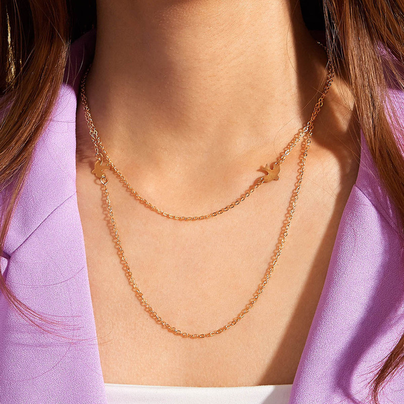 

1pc Dove Decor Layered Necklace, Gold