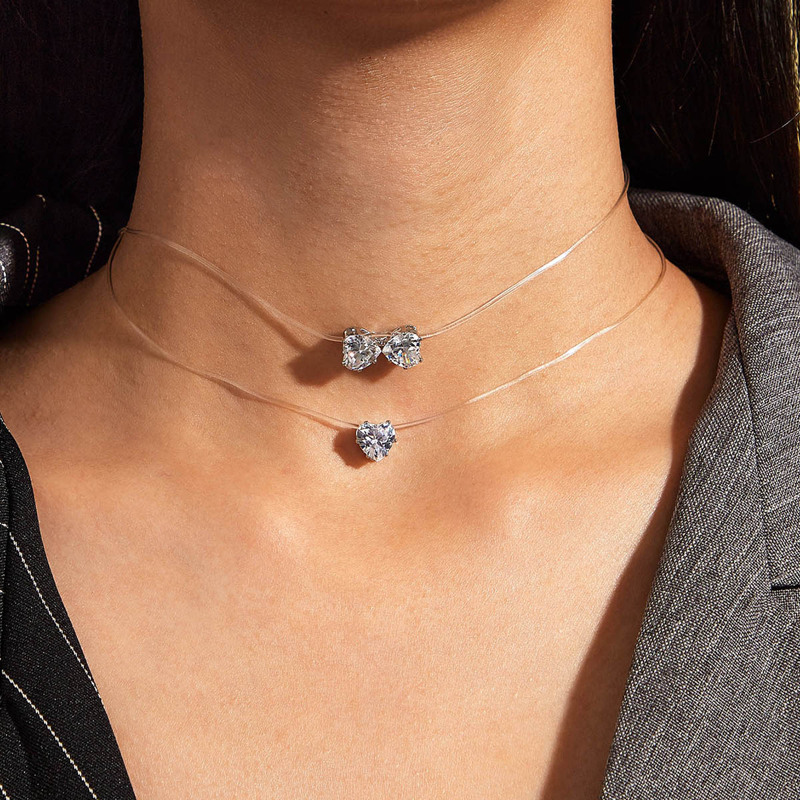 

2pcs Rhinestone Decor Necklace, White