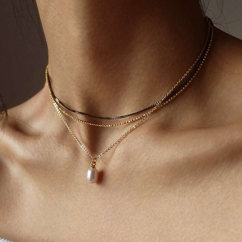 

1pc Faux Pearl Chain Charm Layered Necklace, Multicolor