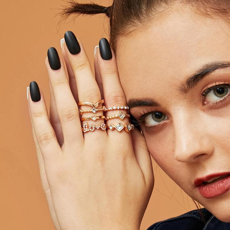 

7pcs Rhinestone Engraved Ring, Gold