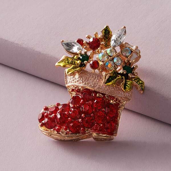 

1pc Rhinestone Engraved Stocking Shaped Brooch, Multicolor