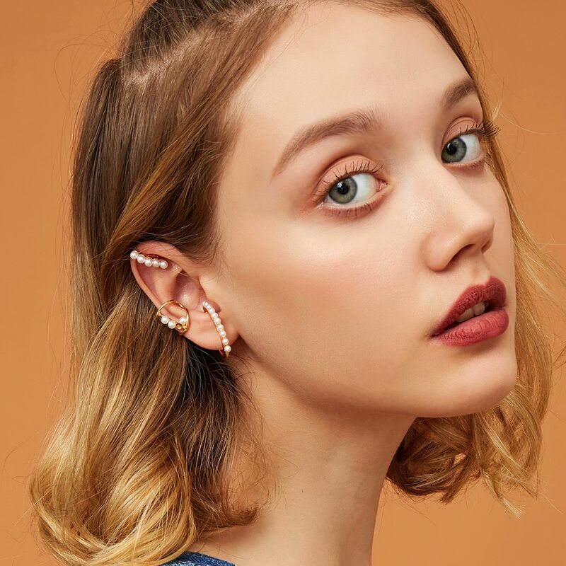 

3pcs Faux Pearl Decor Ear Cuff, Gold