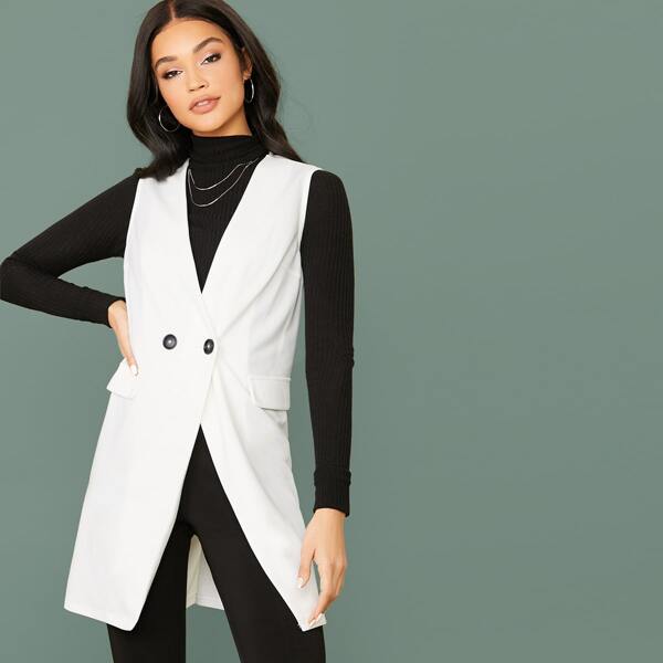 

Flap Detail Double Breasted Vest, White
