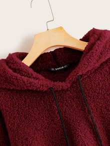 SHEIN Drawstring Detail Colorblock Teddy Hoodie - Multicolor - View 3