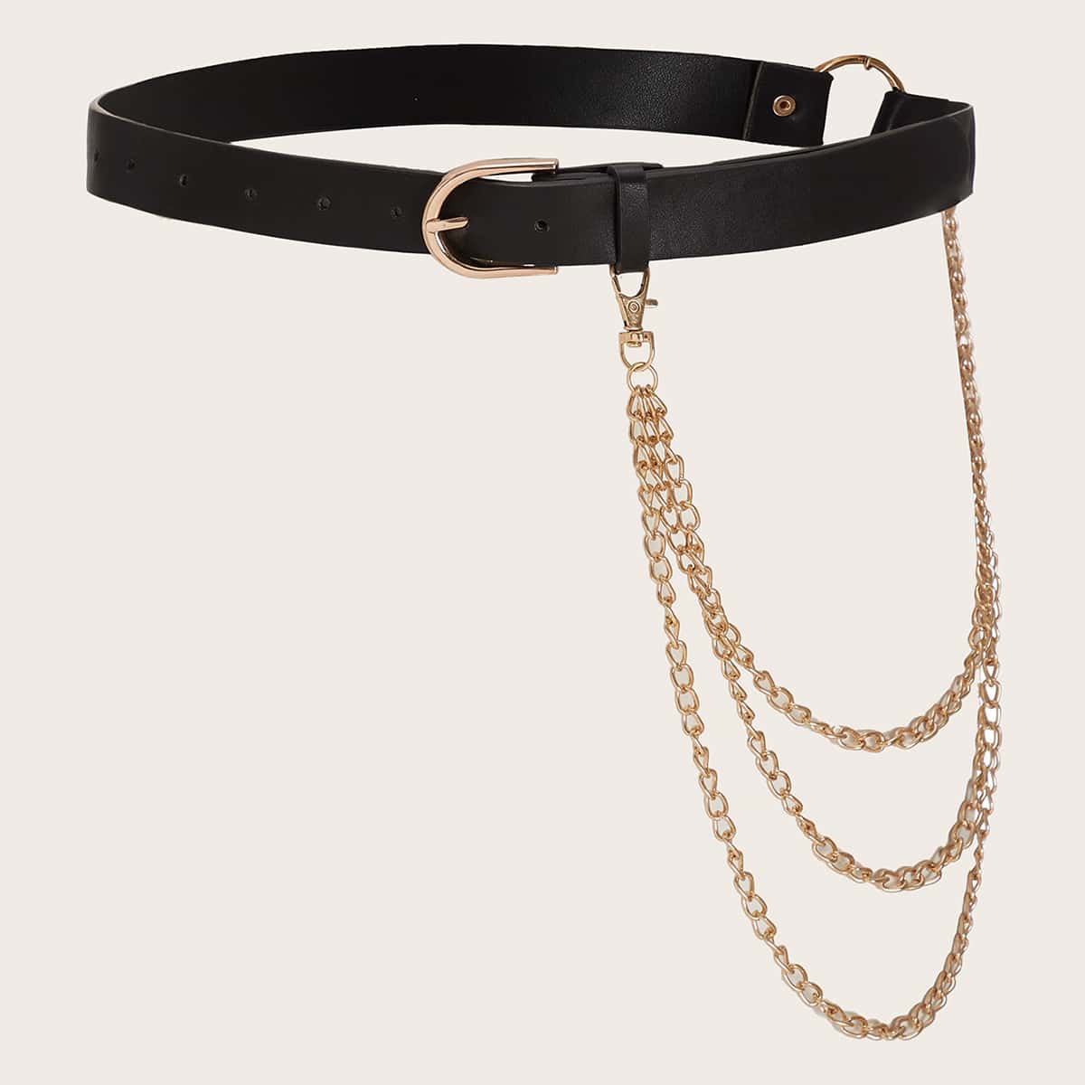 

Chain Decor Metal Buckle Belt, Black