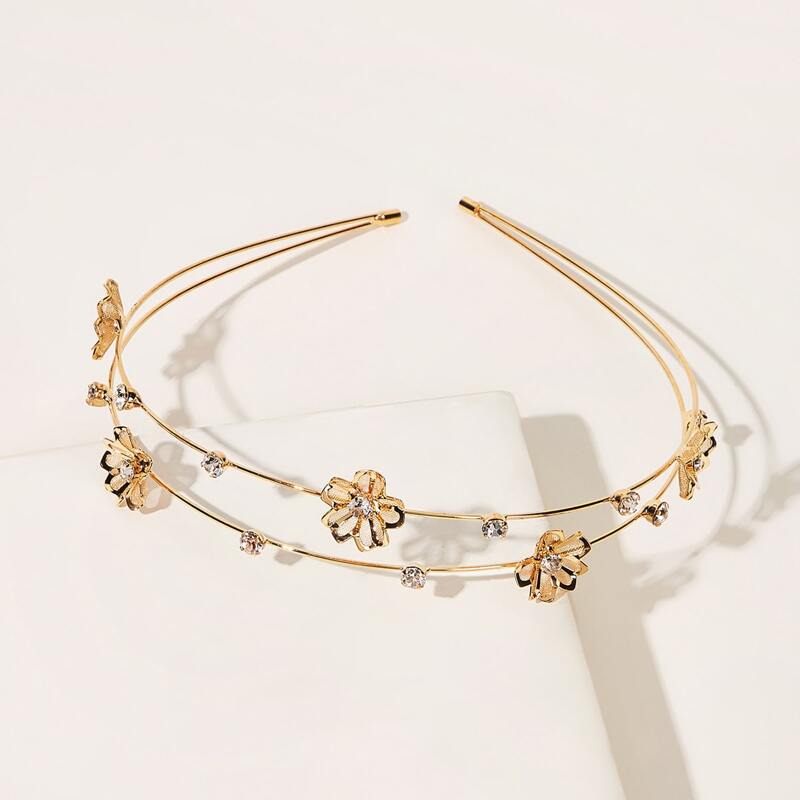 

Rhinestone Engraved Flower Hair Hoop, Gold