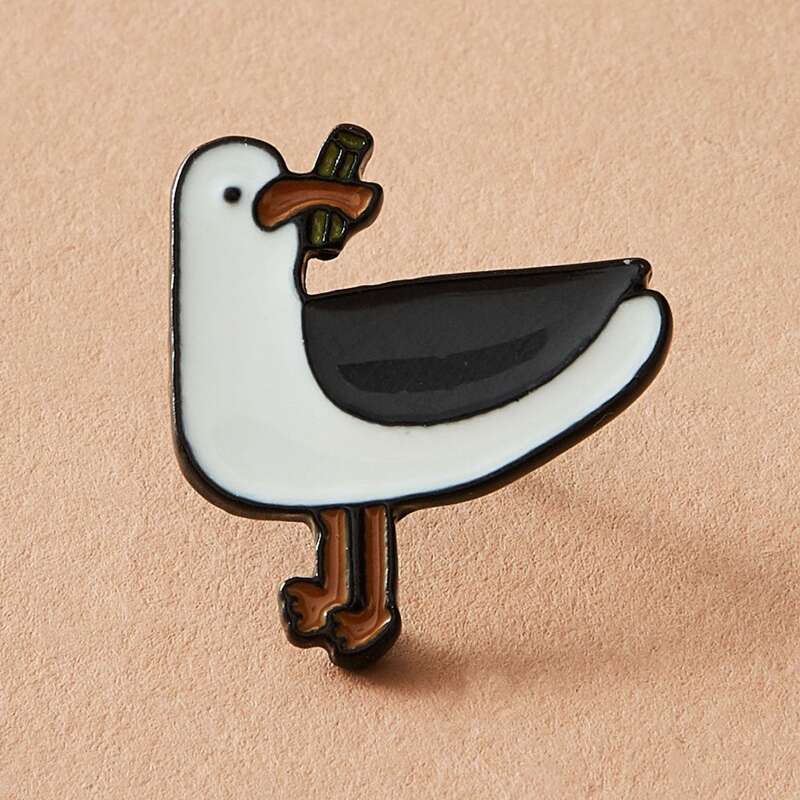 

1pc Cartoon Duck Shaped Brooch, Black and white