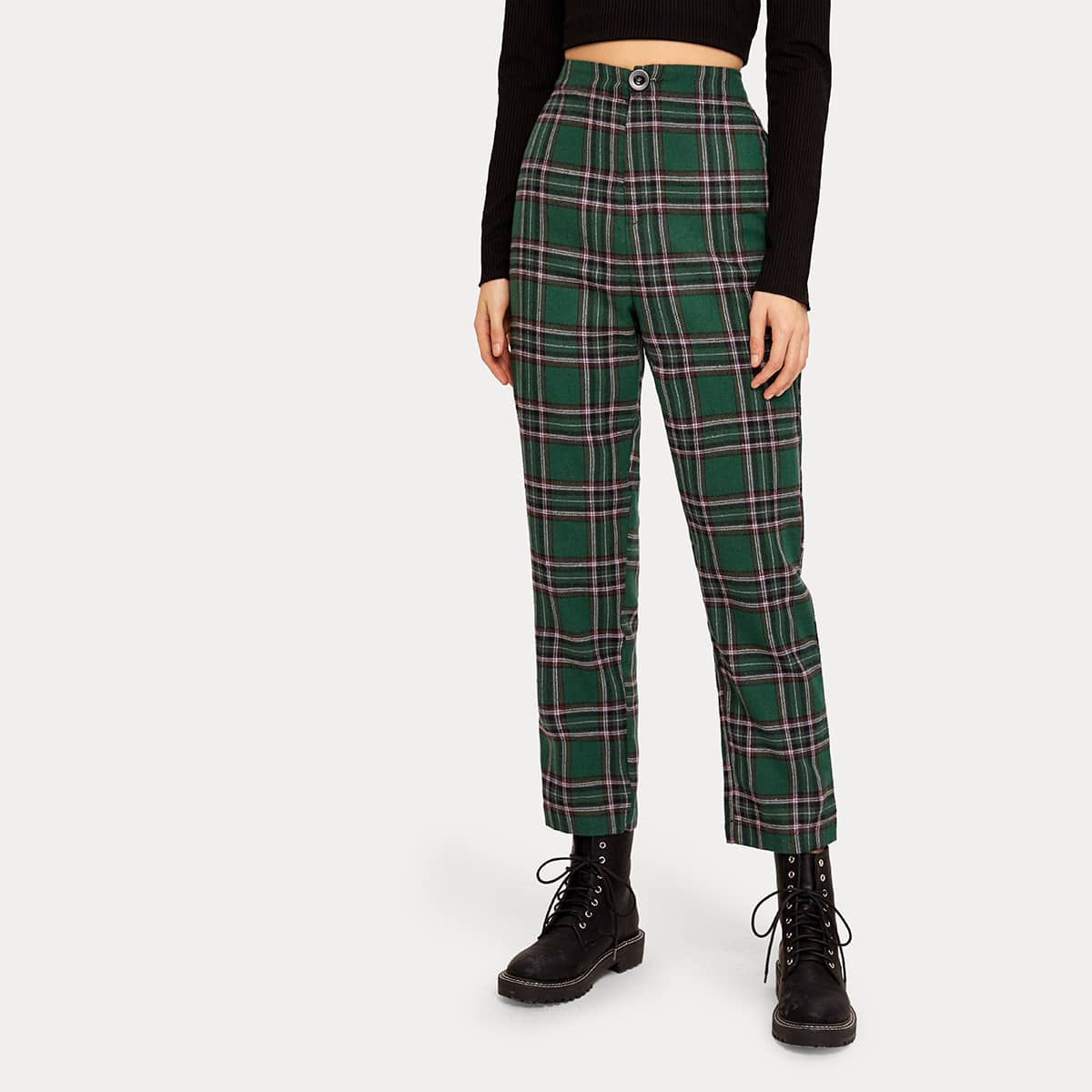 

Tartan Straight Leg Pants, Green