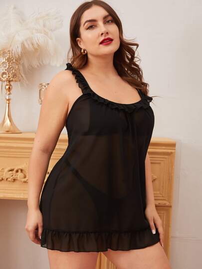 Plus Ruffle Trim Mesh Dress