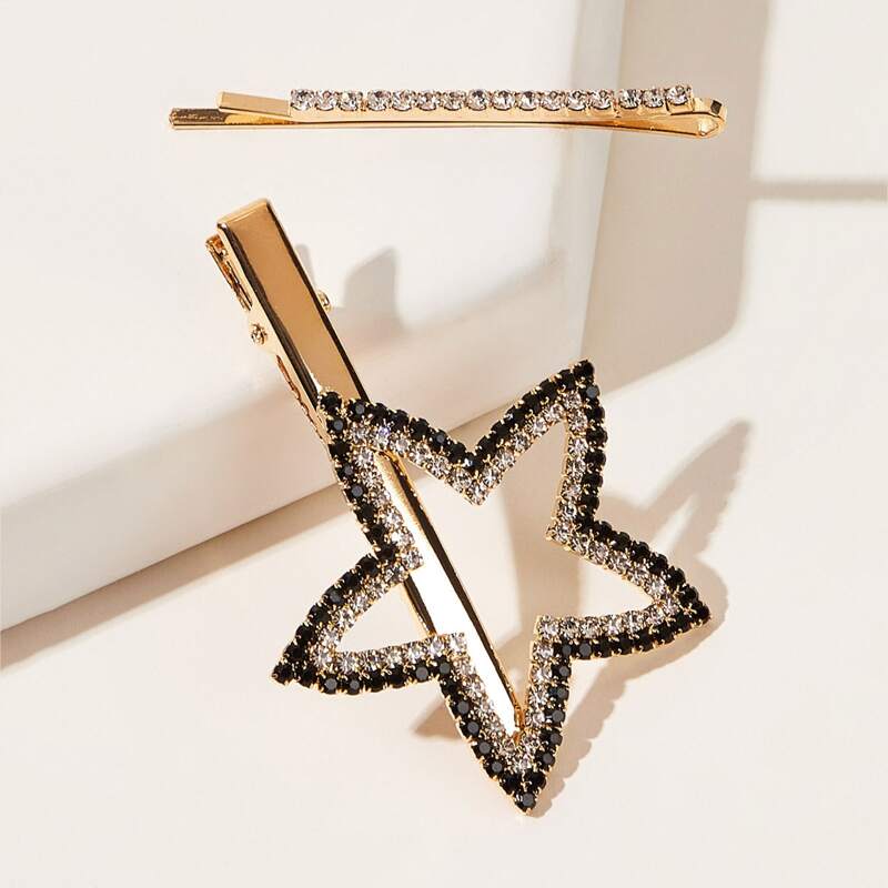 

2pcs Rhinestone Engraved Hair Clips, Gold