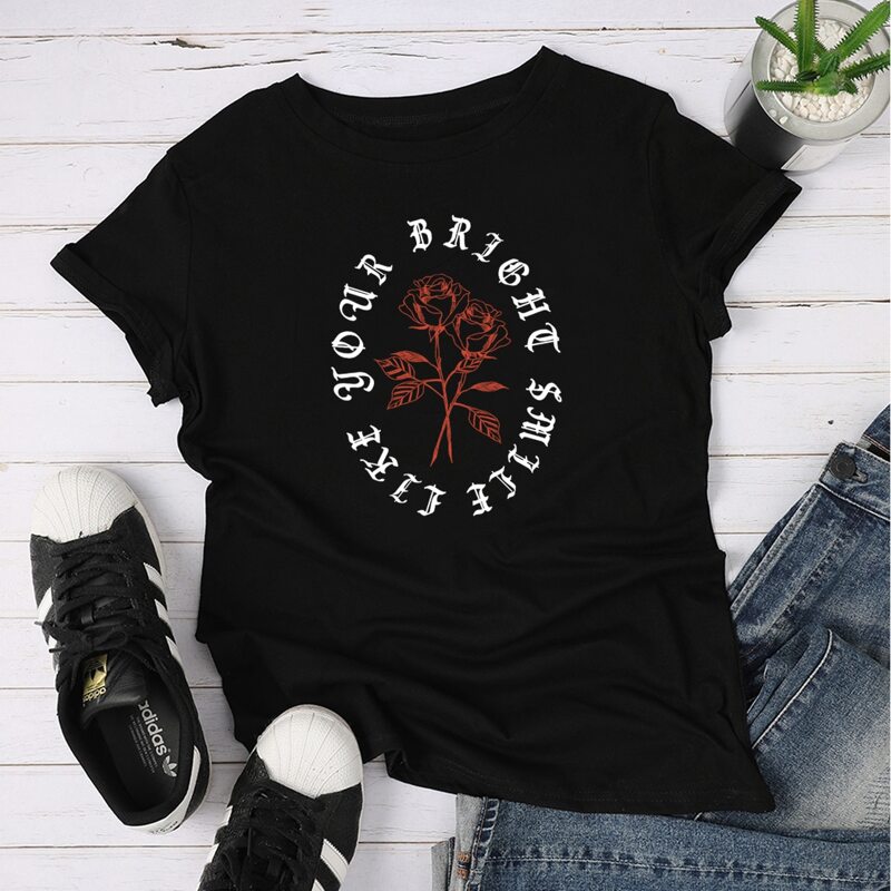 

Roses & Letter Graphic Tee, Black