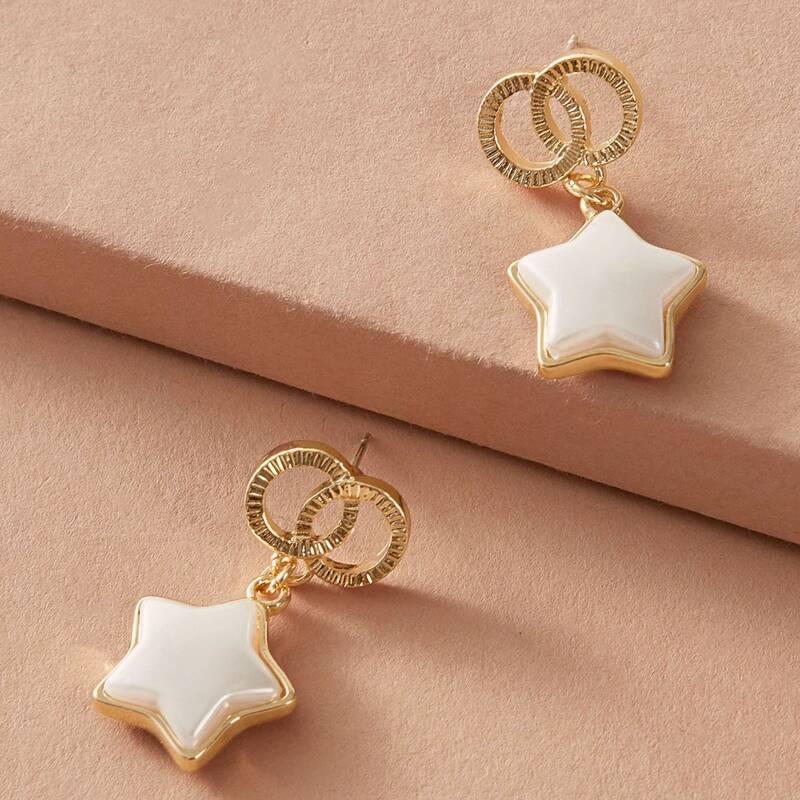 

1pair Double Ring & Star Drop Earrings, Multicolor