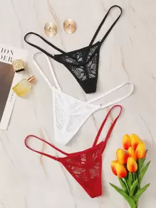 Classic Sexy 3packs Floral Lace Panty Set Lingerie - Multicolor - View 1