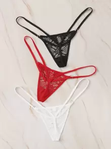 Classic Sexy 3packs Floral Lace Panty Set Lingerie - Multicolor - View 2