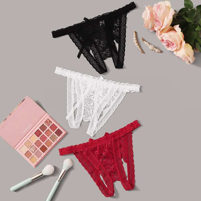 

3pack Floral Lace Crotchless Panty Set, Multicolor