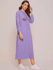 SHEIN 抽繩細節印花連帽連衣裙 - 紫丁香色 - 查看 1