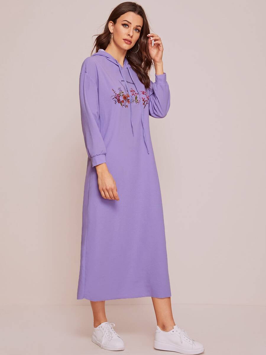 SHEIN 抽繩細節印花連帽連衣裙 - 紫丁香色 - 查看 1