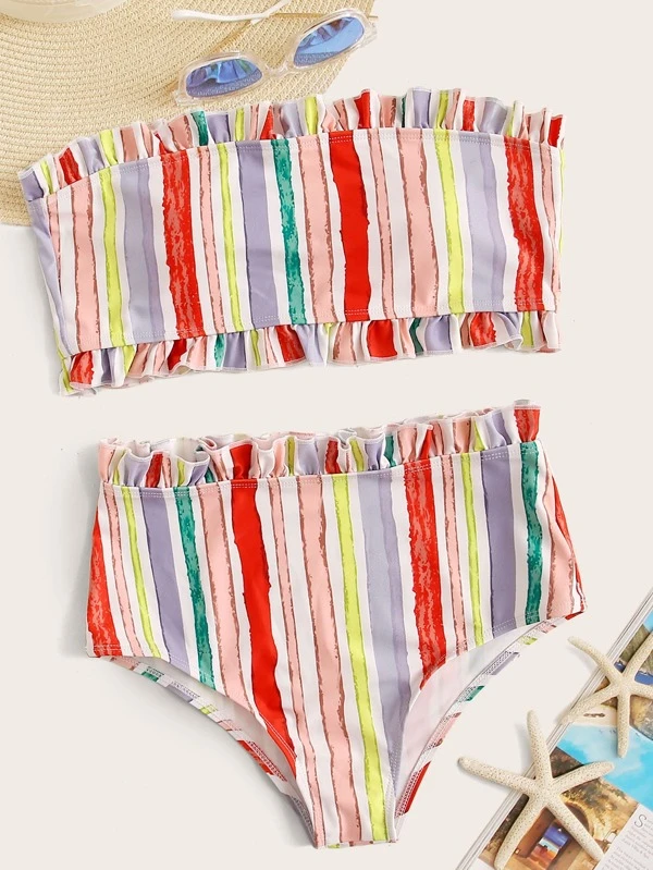 striped bandeau bikini