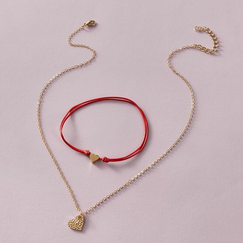 

2pcs Simple Heart Charm Necklace & Bracelet Set