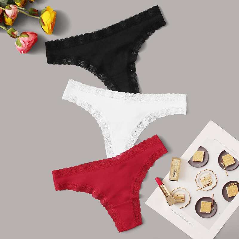 

3pack Lace Trim Panty Set, Multicolor