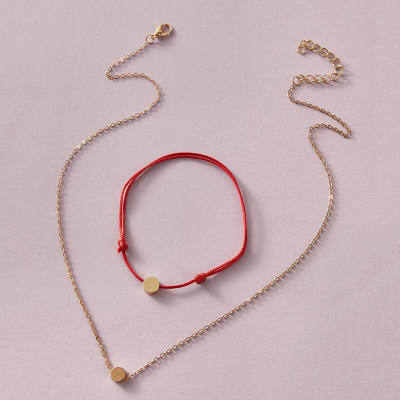 

2pcs Simple Round Charm Necklace & Bracelet Set