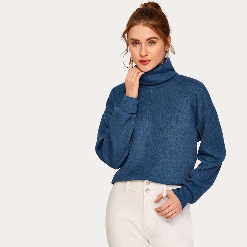 

Cowl Neck Drop Shoulder Sweatshirt, Blue