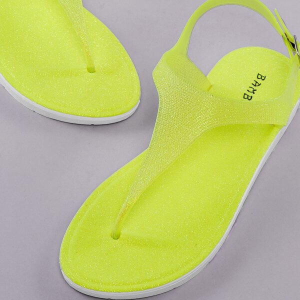 

Glitter Neon Buckled Ankle Y-Strap Sandals, Yellow bright