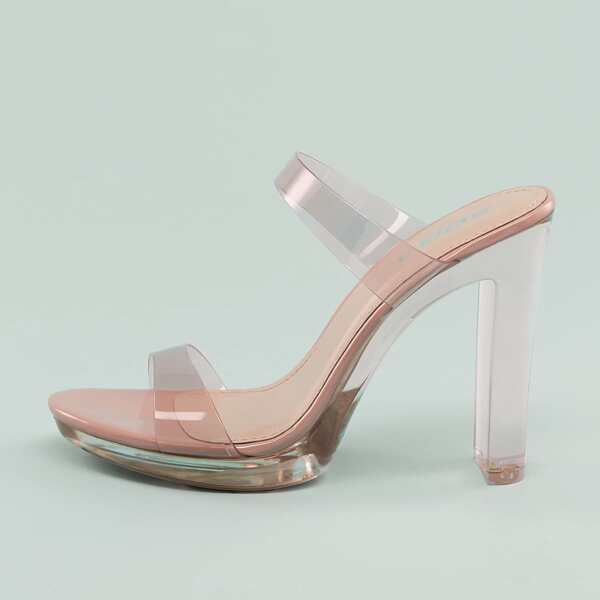 

Open Toe Clear Straps Lucite Platform Heels, Pink