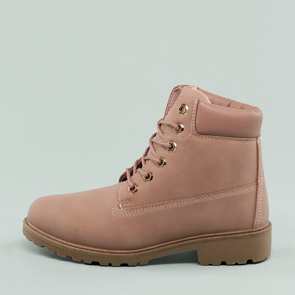 

Lace Front Padded Collar Lug Sole Workman Boots, Pink