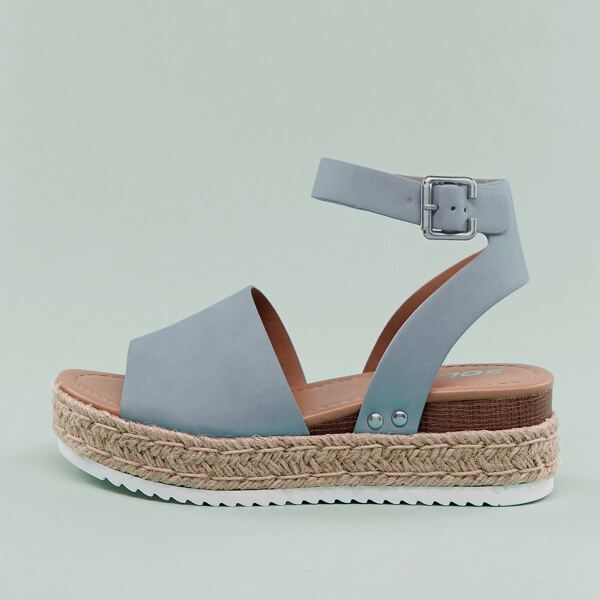 

Open Toe Buckled Ankle Flatform Espadrille Sandals, Blue
