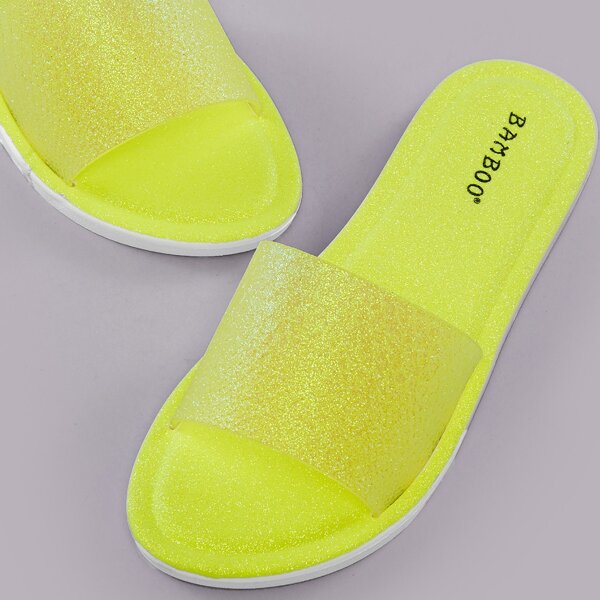 

Neon Glitter Rubber Open Top Flat Sandals, Yellow bright