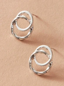 1對雙扭結圓形耳釘 - 銀色 - 查看 2